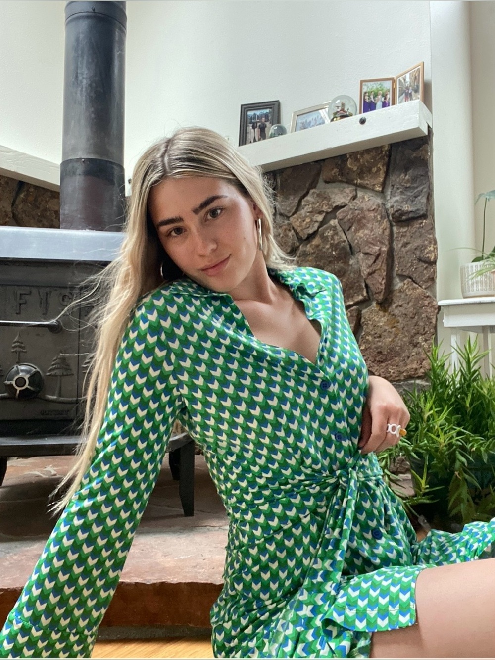 Vintage 70s Chevron Button Up Mini Dress